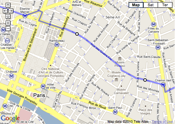 Screenshot of Paris Marais district in GoogleMaps
