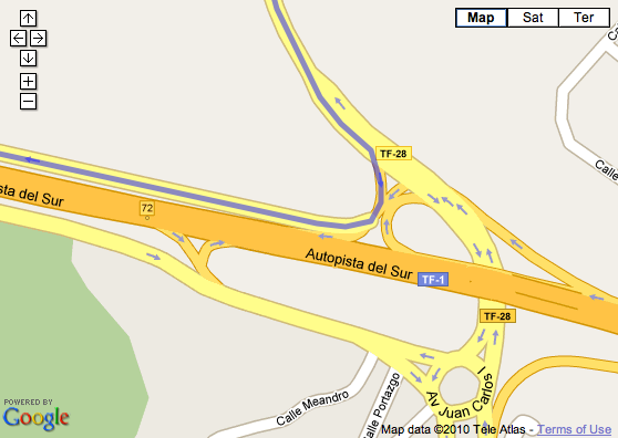 Screenshot of Autopista del Sur of the Tenerife island in GoogleMaps