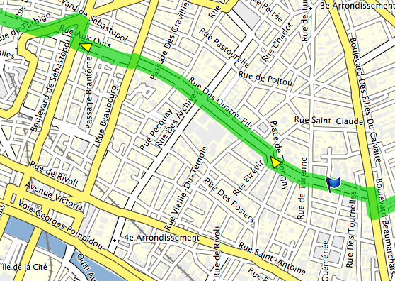 Screenshot of Paris Marais district in Garmin RoadTrip