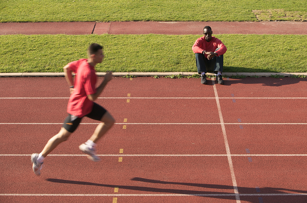 AI.1.00137.0040 / Asics 2004 sportswear collection worn by French sprint runners Marc RAQUIL and Leslie DJHONE